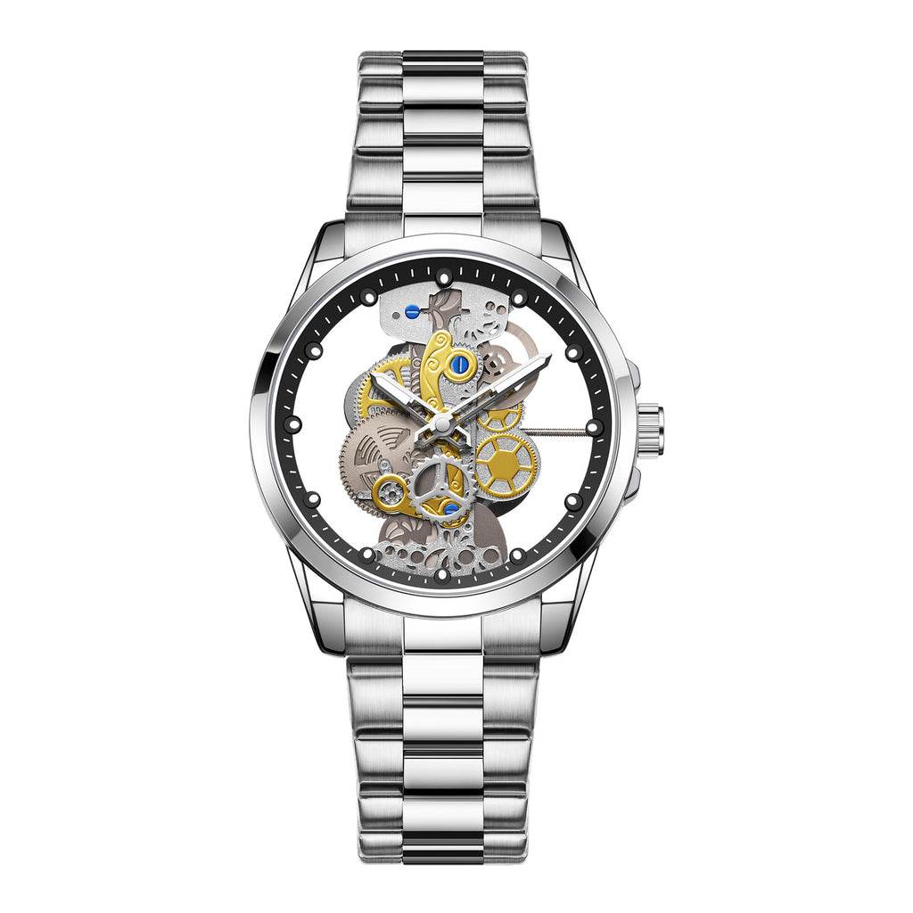 Double-sided transparent skeleton automatic watch for men