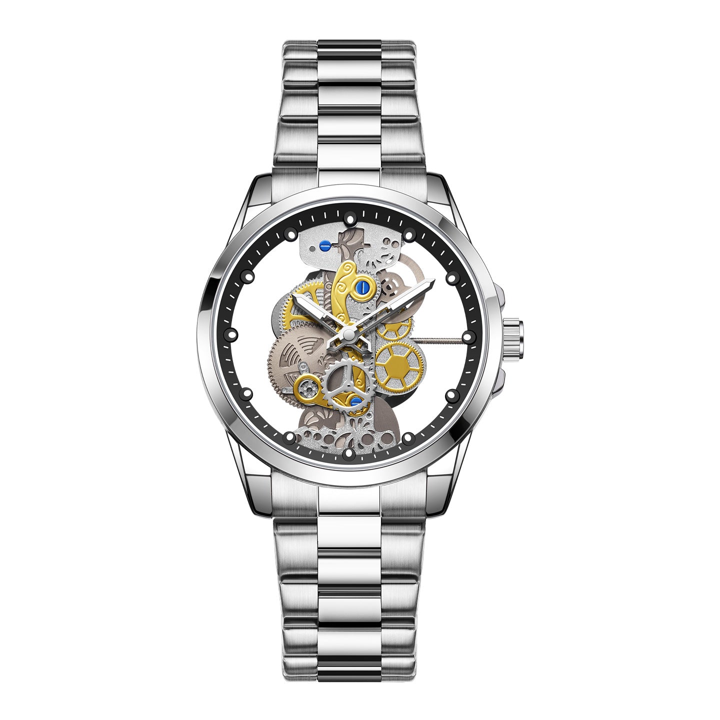 Double-sided transparent skeleton automatic watch for men