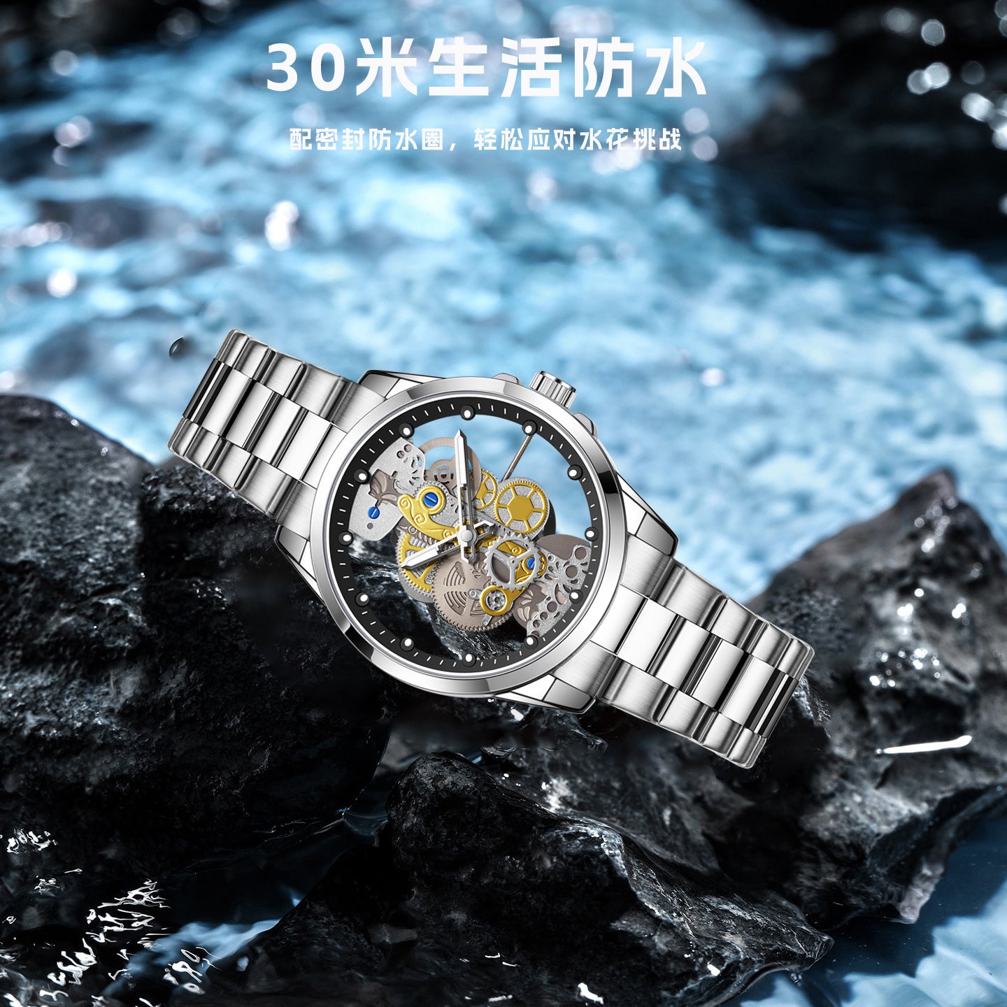 Double-sided transparent skeleton automatic watch for men