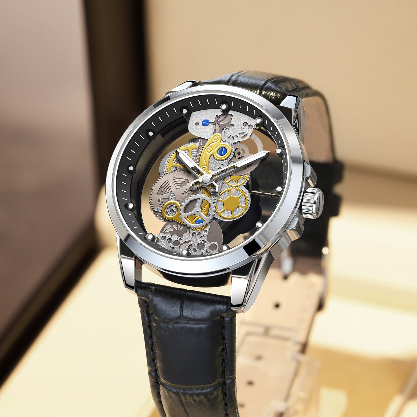Double-sided transparent skeleton automatic watch for men